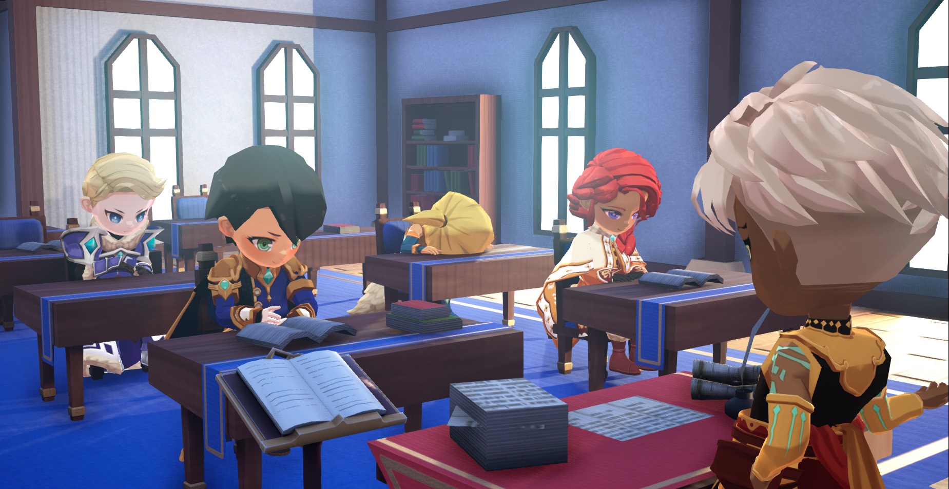 classroom scene of valthirian arc hero school story console game academy students and teacher