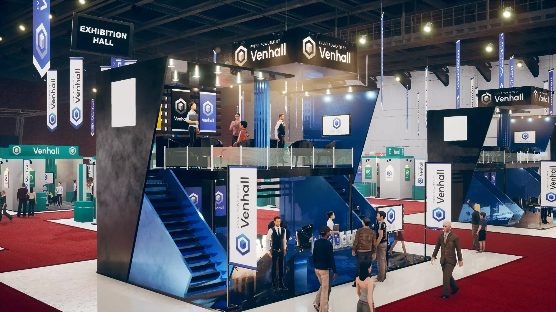 venhall interactive 3d virtual booth in virtual event venue exhibition hall for tradeshow and expo