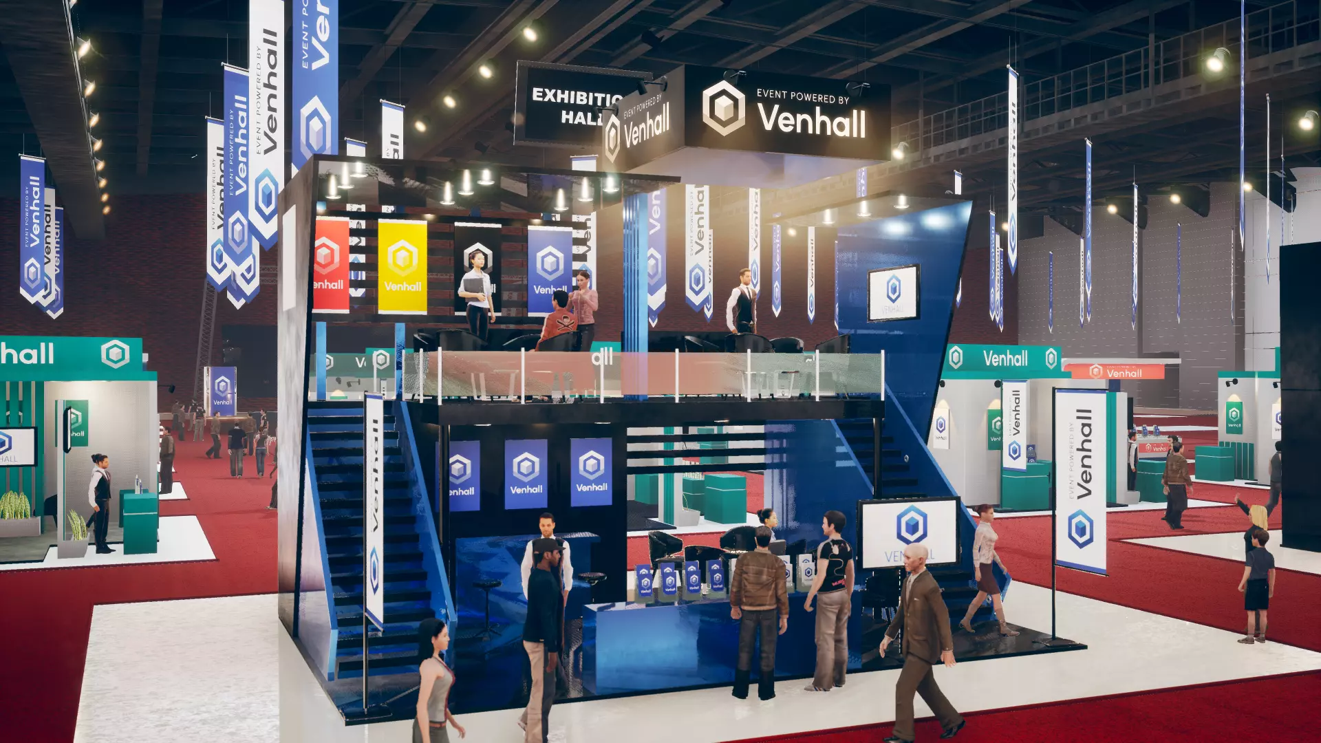 venhall interactive 3d virtual booth in virtual event venue exhibition hall for tradeshow and expo